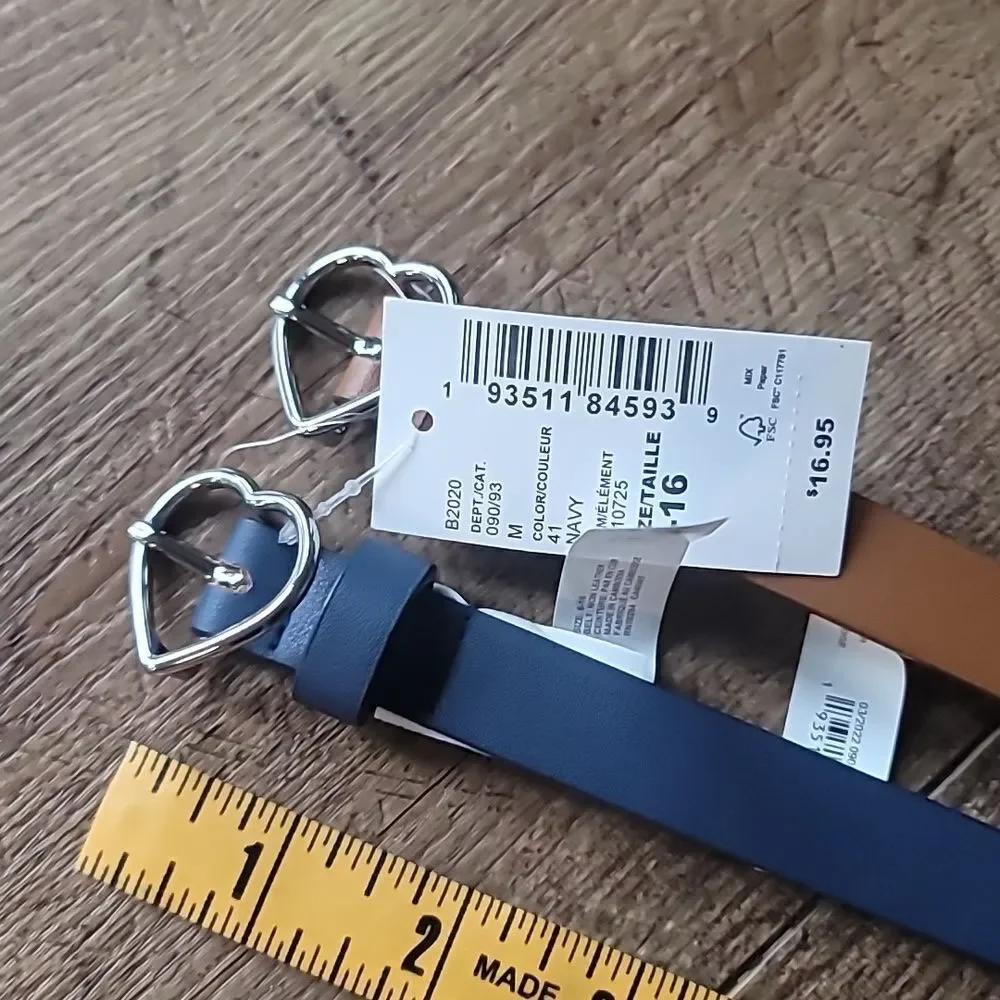 The Children’s Place 2 Pack Uniform Belts Navy Brown Heart Buckle Size 8-16